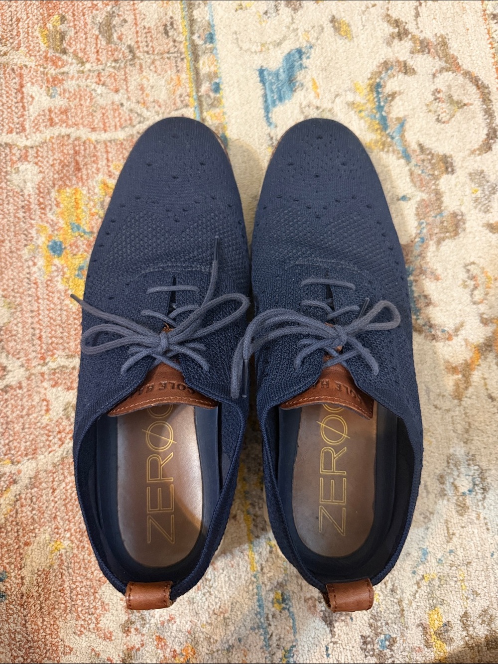 Cole Haan Navy Knit Lace-Up Oxfords with Brown Leather Accents